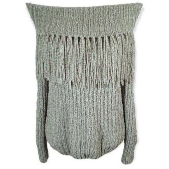 HYFVE SAGE GREEN OFF-THE-SHOULDER FRINGE SWEATER SZ.S EUC. - Picture 4 of 9
